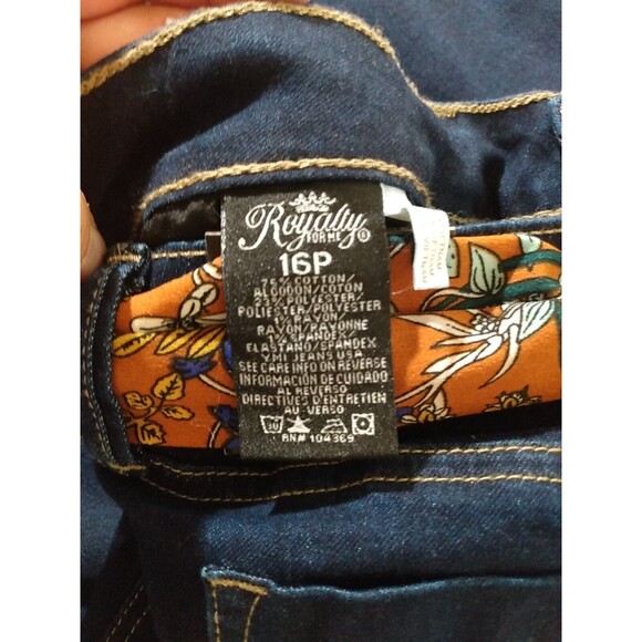 Royalty For Me Women Mid‎ Rise Skinny Dark Cloth Belt Denim Jeans Size 16P - Picture 5 of 8